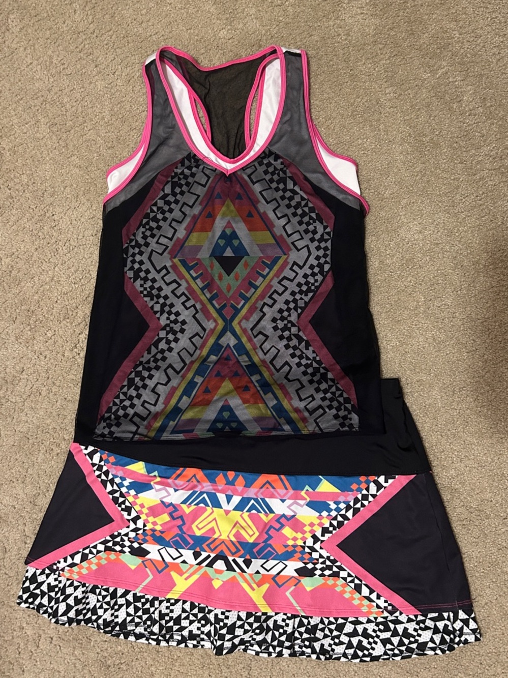 Lucky in Love Black Multicolor Geometric Tank and Skirt Tennis Set